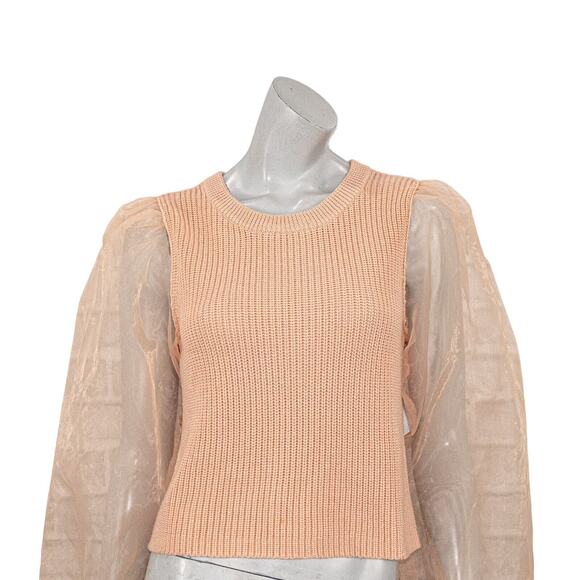 MAJORELLE Kinship Sweater Sheer Sleeves in Peach Knit Women's size Small - Picture 5 of 10